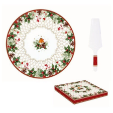 Easy Life-Nuova Porcelán tortatál lapáttal, 32cm, dobozban, Christmas Berries konyhai eszköz