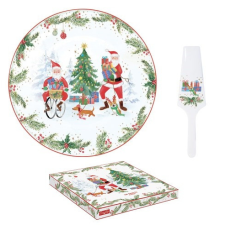 Easy Life Nuova R2S Porcelán tortatál lapáttal, 32cm, dobozba, Joyful Santa konyhai eszköz