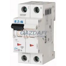 EATON 164943 Kismegszakító, 6kA PL6-D2/1N - 2 A, 1P+N, karakterisztika: D villanyszerelés