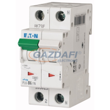 EATON 164950 Kismegszakító, 6kA PL6-D6/1N - 6 A, 1P+N, karakterisztika: D villanyszerelés
