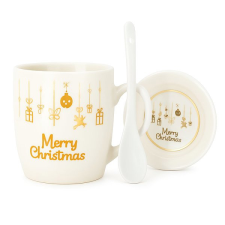 eCa KB33WZ2 karácsonyi kerámia bögre kanállal és csészealjjal, 350 ml bögrék, csészék