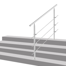 ECCD Lépcsőkorlát rozsdamentes 80 cm hosszú kapaszkodó 42 mm átmérővel saválló inox anyagból, 3 darab leesést gátló keresztrúddal építőanyag