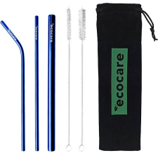 Ecocare Környezetbarát fém szívószál készlet Kék edény