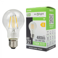 Ecolight LED izzó A60 E27 4W 480lm 2700K Meleg színhőmérsékletű FILAMENTES Ecolight izzó