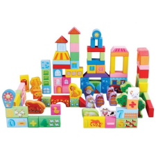 EcoToys 100 darab Farm oktatási fakocka fajáték