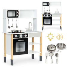 ECOTOYS Fa gyermekkonyha, sütő, mikrohullámú égő, kiegészítők, PLK560 konyhakészlet