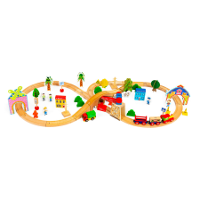 EcoToys Fából készült vasúti sínek 78 elemű elemekből álló ecotoys elemekhez kisvasút