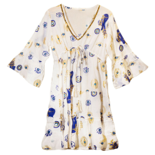 Eden Nomád Sari Strandruha - Fehér, Kék és Arany Evil Eye Design (L/XL) lányka ruha