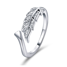 EdenBoutique Állítható ezüst gyűrű levéllel és kristályokkal gyűrű