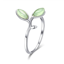 EdenBoutique Állítható ezüst gyűrű zöld levelekkel gyűrű