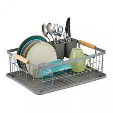  Edényszárító csepptálcával szürke-világosbarna 15,5x42x31 cm konyhai eszköz