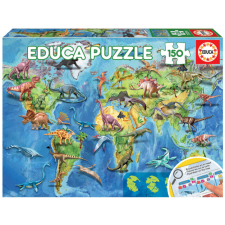 Educa 150 db-os puzzle - Világtérkép dinoszauruszokkal (18997) puzzle, kirakós