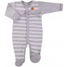 EEVI Pamut Ujjas Rugdalózó - Szürke/Világos Szürke Csíkos Fodros rugdalózó