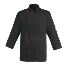 egochef Fekete szakácskabát piros paszpóllal - AIR PLUS munkaruha