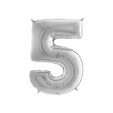 egyéb Héliumos fólia lufi, 5-ös szám, 65 cm, ezüst party kellék