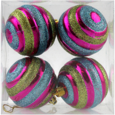 egyéb Karácsonyfa gömbdísz-szett 6 cm 4 db színes csíkos karácsonyfadísz