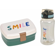 egyéb Lassig Little Gang Smile Műanyag ételtároló 460ml kulaccsal - Zöld (1210057181) uzsonnás doboz