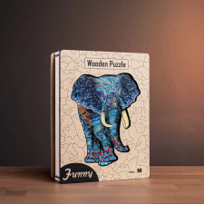  Egzotikus elefánt - egyedi mintás fa puzzle díszdobozban puzzle, kirakós