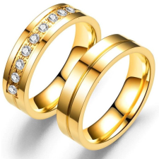 Ékszerkirály Nemesacél férfi karikagyűrű vésett csíkkal, arany, 6-os méret gyűrű