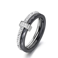 Ékszerkirály Női gyűrű, dupla, nemesacélból, fehérarany-fekete, 7-es méret gyűrű