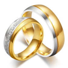 Ékszerkirály Női karikagyűrű ezüst sávval, nemesacél, arany színű, 10-es méret gyűrű
