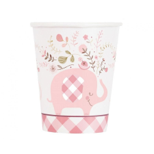 Elefánt Floral Elephant Pink, Rózsaszín Elefánt papír pohár 8 db-os 266 ml party kellék