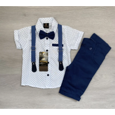  Elegáns négy részes rövid fiú szett, fehér-királykék, 110 gyerek ruha szett