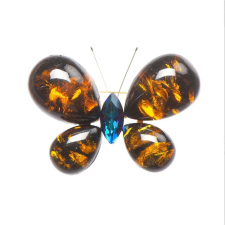 Elegáns női bross Pufo Titokzatos pillangó, pillangó alakú, narancssárga/kék bross