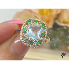  Elena szögletes antiallergén gyűrű színes kövekkel 18K - aqua gyűrű