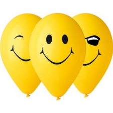 Emoji Smiley Yellow léggömb, lufi 5 db-os 12 inch (30 cm) party kellék