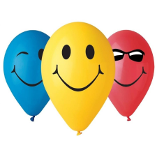Emoji Smileys léggömb, lufi 5 db-os 12 inch (30 cm) party kellék