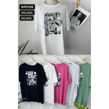 EMT Póló pamut női póló mintás – 3XL/4XL Fekete női póló