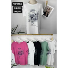  EMT Póló pamut női póló mintás – 3XL/4XL Fekete női póló