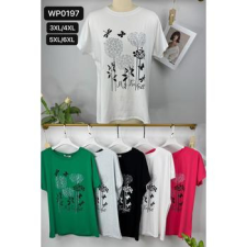 EMT Póló pamut női póló mintás – 5XL/6XL Fehér női póló