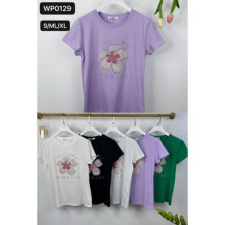 EMT Póló pamut női póló mintás – L/XL Fehér női póló