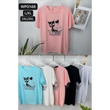 EMT Póló pamut női póló mintás – L/XL Szürke női póló
