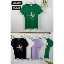 EMT Póló pamut női póló mintás – L/XL Szürke női póló