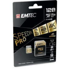 Emtec Memóriakártya, microSDXC, 128GB, UHS-I/U3/V30/A2, 100/95 MB/s, adapter, EMTEC "SpeedIN" memóriakártya