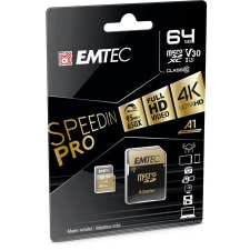Emtec Memóriakártya, microSDXC, 64GB, UHS-I/U3/V30/A2, 100/95 MB/s, adapter, EMTEC "SpeedIN" memóriakártya