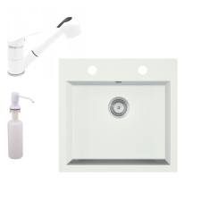 Eos Gránit mosogató EOS Como + Kihúzható zuhanyfejes Shower csaptelep + adagoló + szifon (fehér) csaptelep