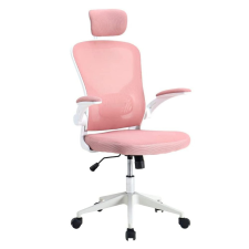 Ergonomikus irodai szék deréktámasszal, fejtámlával, rózsaszín forgószék