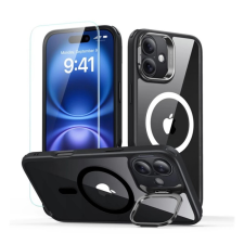 ESR CLASSIC HYBRID szilikon telefonvédő (ütésállóság, légpárnás sarok, kitámasztó, MagSafe + képernyővédő üveg) FEKETE tok és táska