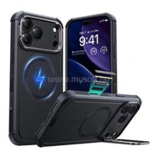 ESR CYBER szilikon telefonvédő (ütésállóság, légpárnás sarok, kitámasztó, MagSafe) FEKETE (GP-174891) tok és táska