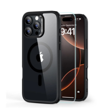ESR HYBRID HALOLOCK szilikon telefonvédő (ütésállóság, légpárnás sarok, MagSafe + képernyővédő üveg) ÁTLÁTSZÓ/FEKETE tok és táska