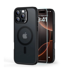ESR HYBRID HALOLOCK szilikon telefonvédő (ütésállóság, légpárnás sarok, MagSafe, matt + képernyővédő üveg) FEKETE tok és táska