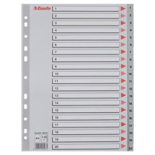 ESSELTE Regiszter, műanyag, A4, 1-20, ESSELTE, szürke regiszter és tartozékai