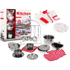 EStore Játék edénykészlet, 23 db, kötény , Fém, Könnyen karbantartható, Többszínű konyhakészlet