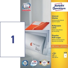 Etikett címke univerzális 3478 fehér 210x297mm Avery etikett