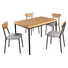  Étkezőgarnitúra 1+4, világos tölgy/szürke/fekete, MADIO bútor