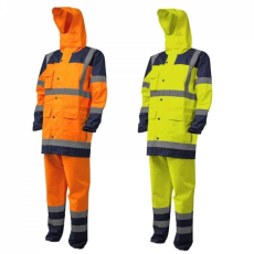 Euro Protection Esőöltöny Hydra Hi-Viz PE fényvisszaverő csíkkal kapucnis narancs/kék M
